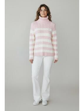 Chaps Light Pink & White Striped Turtleneck Sweater, Size Large